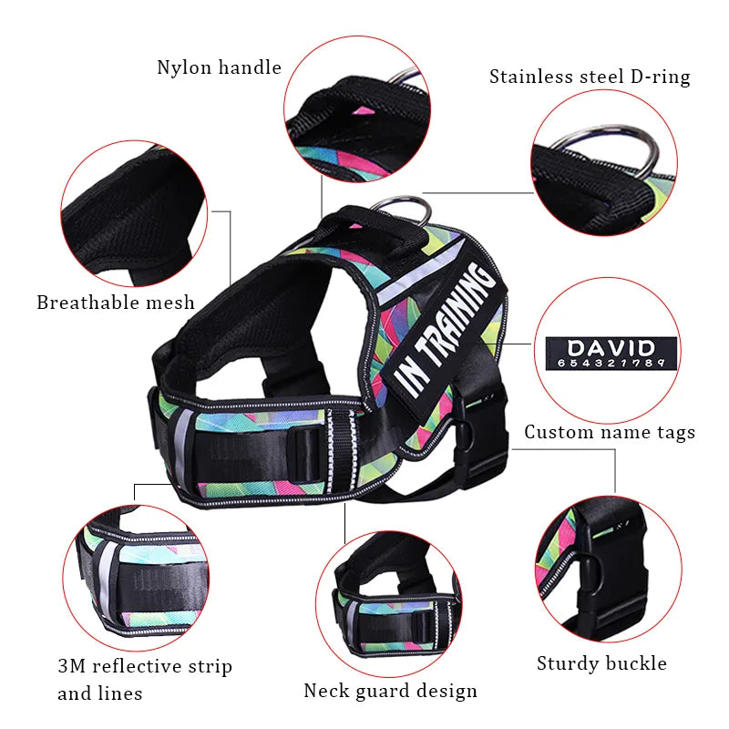 Personalized Reflective Dog Harness with Neck Guard