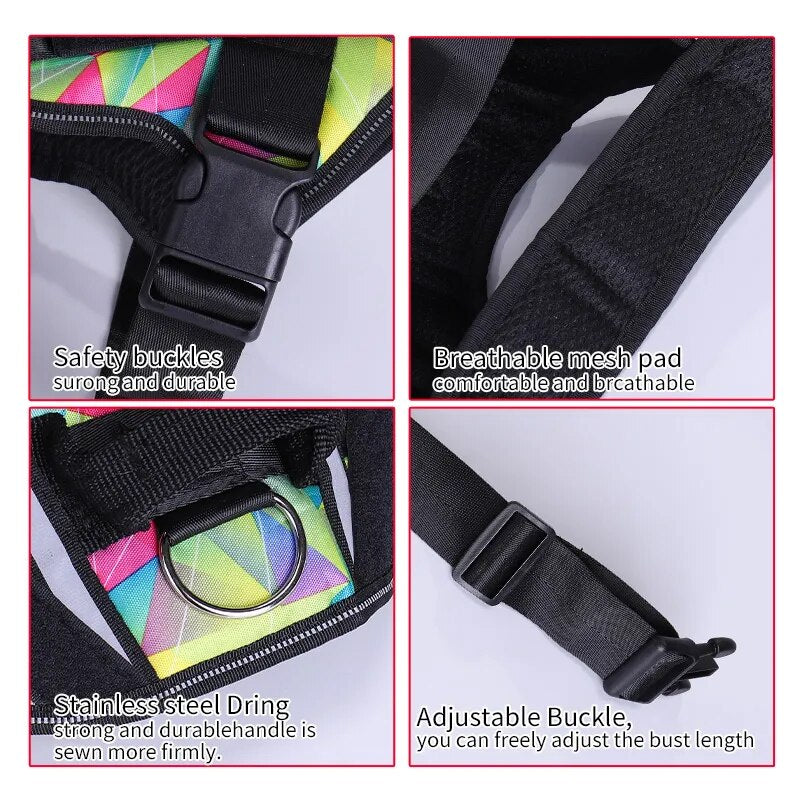 Personalized Reflective Dog Harness with Neck Guard