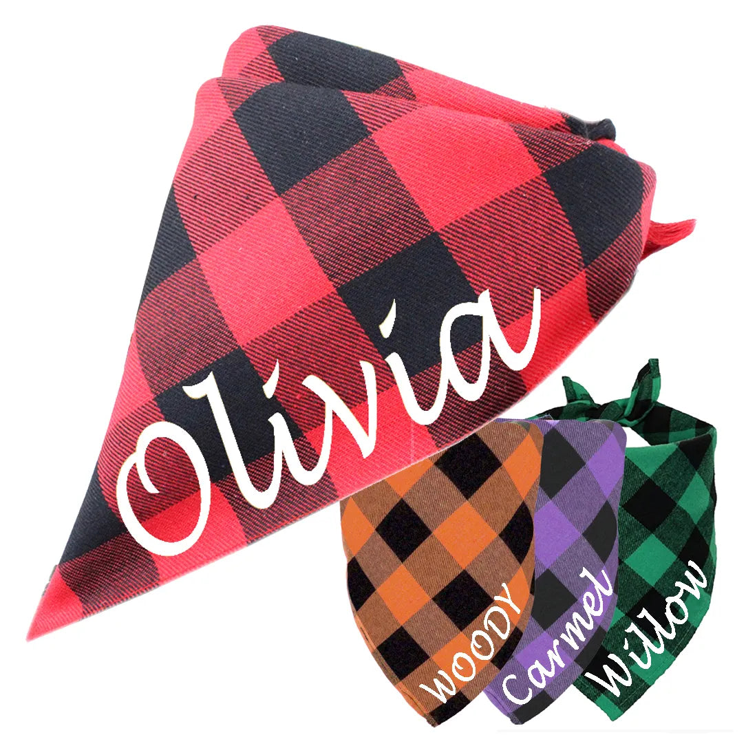 Plaid Pet Bandana with Name